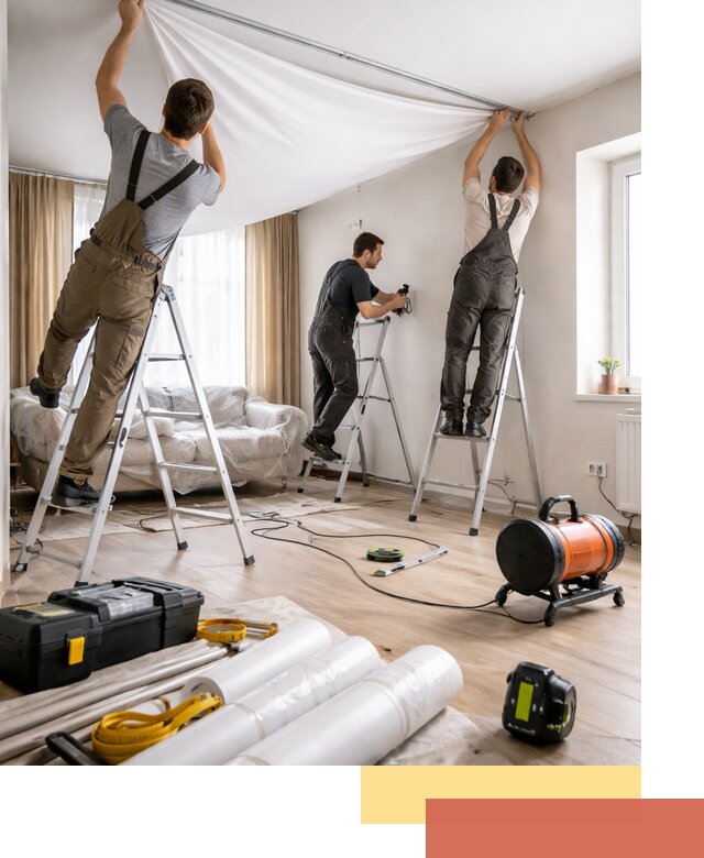 Монтаж натяжного потолка в гостиной в Дагестанских Огнях