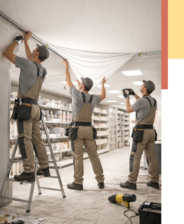 Монтаж натяжного потолка в магазине в Дагестанских Огнях от 4645 руб. быстро и недорого | ОТДЕЛОЧНИК-Дгс