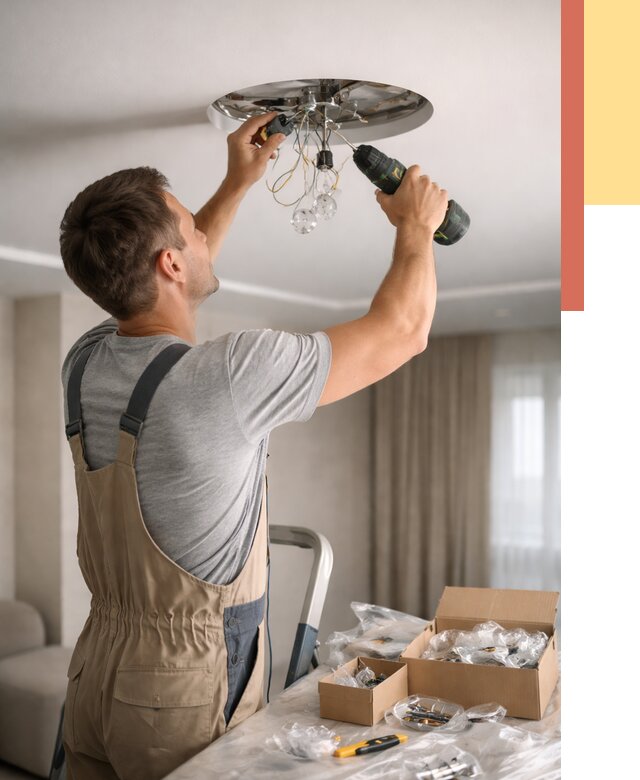 Установка люстры в натяжной потолок в Дагестанских Огнях от 1239 руб. | Быстро и недорого — ОТДЕЛОЧНИК-Дгс