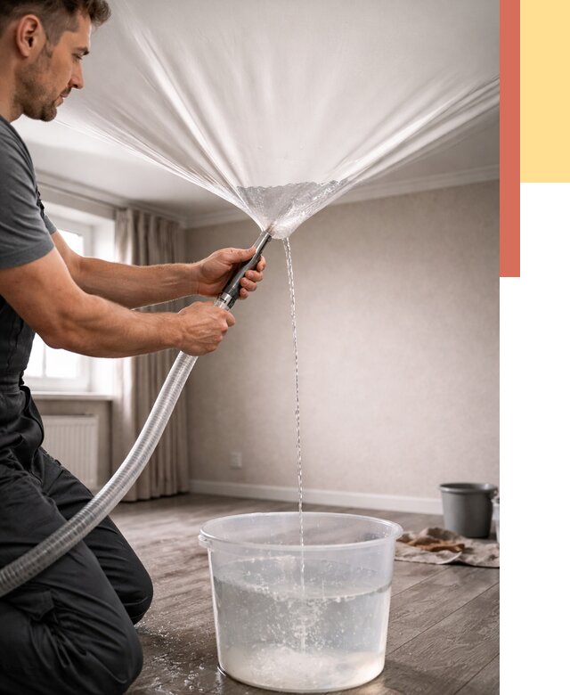 Слив воды с натяжного потолка в Дагестанских Огнях от 2581 руб. быстро и недорого | ОТДЕЛОЧНИК-Дгс