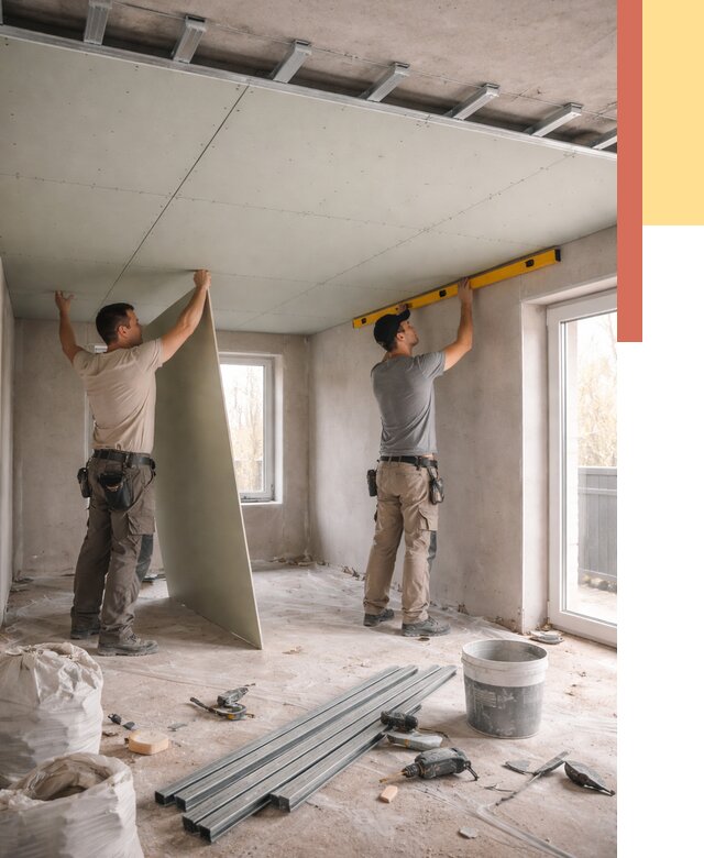 Одноуровневый потолок из гипсокартона в Дагестанских Огнях от 774 руб. — монтаж под ключ | ОТДЕЛОЧНИК-Дгс