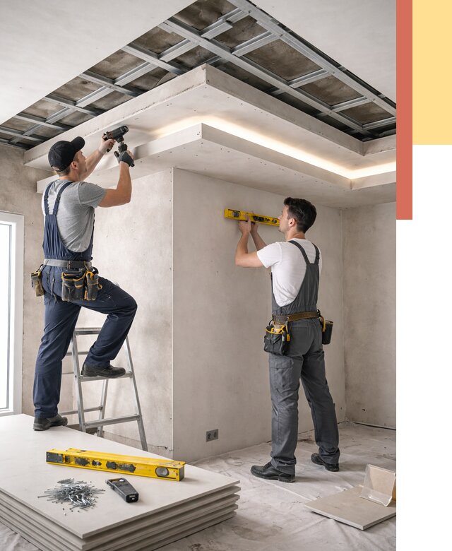 Двухуровневый потолок из гипсокартона в Дагестанских Огнях от 1497 руб. под ключ | ОТДЕЛОЧНИК-Дгс