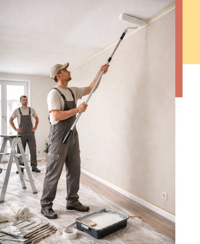 Покраска потолка из гипсокартона в Дагестанских Огнях от 4645 руб./м2 — услуги под ключ | ОТДЕЛОЧНИК-Дгс