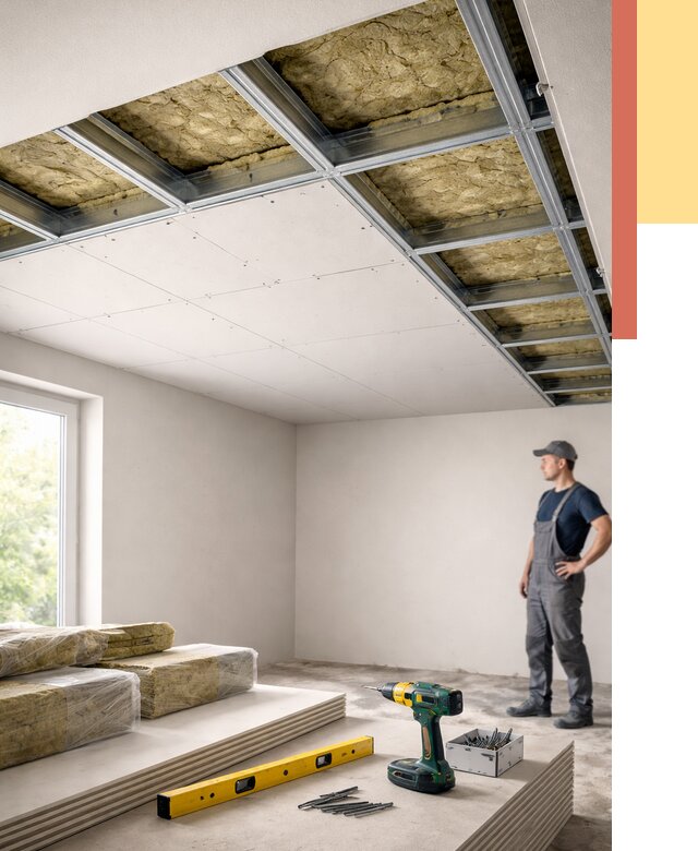 Звукоизоляция потолка ГКЛ в Дагестанских Огнях от 981 руб. — монтаж под ключ | ОТДЕЛОЧНИК-Дгс