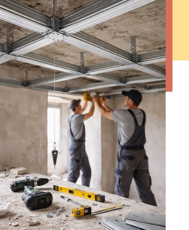 Монтаж каркаса потолка из профиля в Дагестанских Огнях от 4645 руб. — услуги ОТДЕЛОЧНИК-Дгс