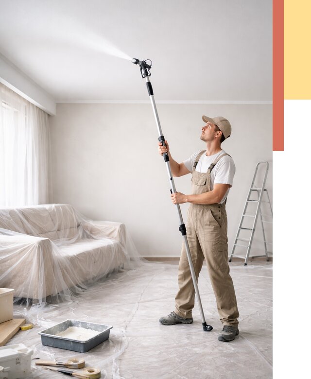 Покраска потолка краскопультом в Дагестанских Огнях от 4645 руб. быстро и недорого | ОТДЕЛОЧНИК-Дгс