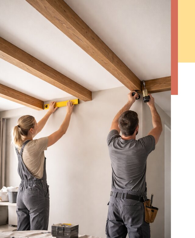 Монтаж декоративных балок на потолок в Дагестанских Огнях от 4336 руб. — ОТДЕЛОЧНИК-Дгс